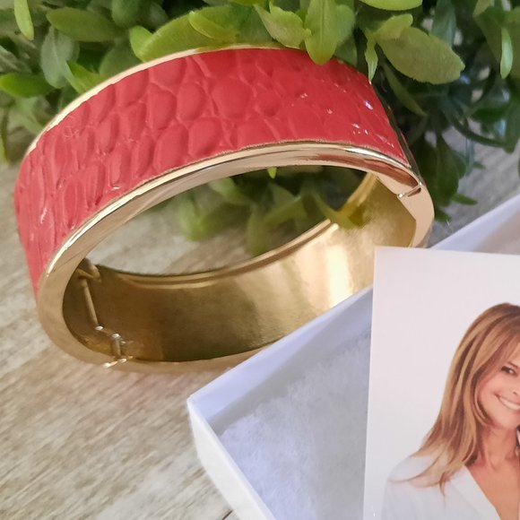 Daniela Swaebe Crimson Red Crocodile Inlay Wide Hinge Bangle - Goldtone, New! - Picture 16 of 16